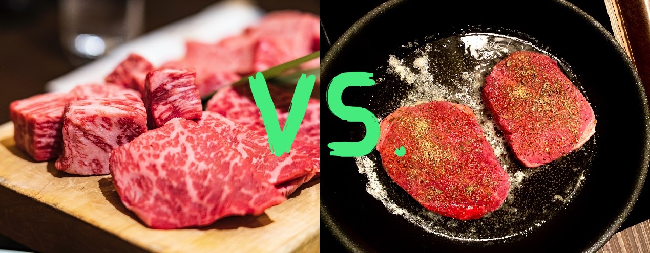 wagyu beef steak cubes versus normal steak