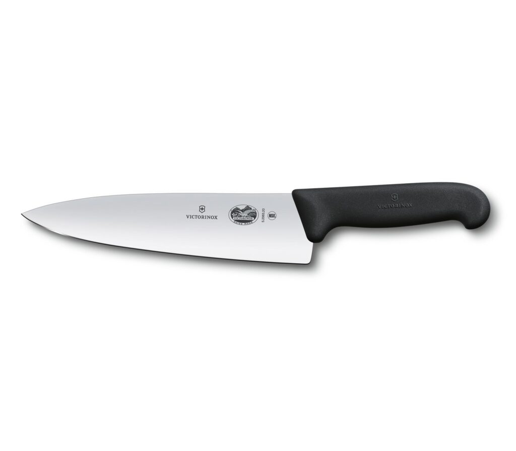 Victorinox fibrox pro chefs knife. A dependable and good choice to cut steak
