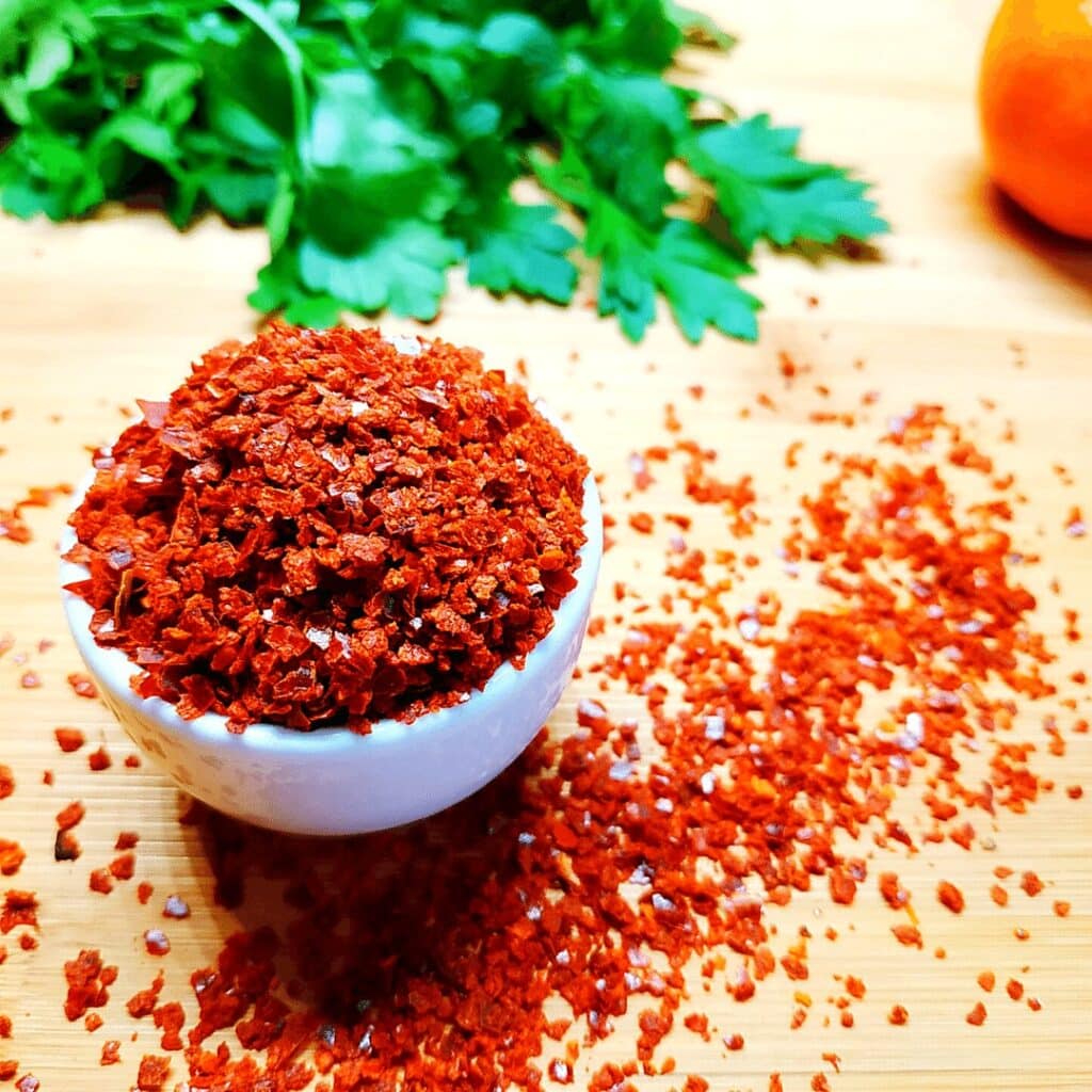 Red as red Cayenne Pepper flakes. Number 14 on our list of spices ranked by popularity